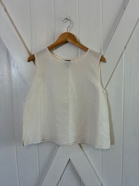 Eileen Fisher Cream Silk Sleeveless Boxy Tank